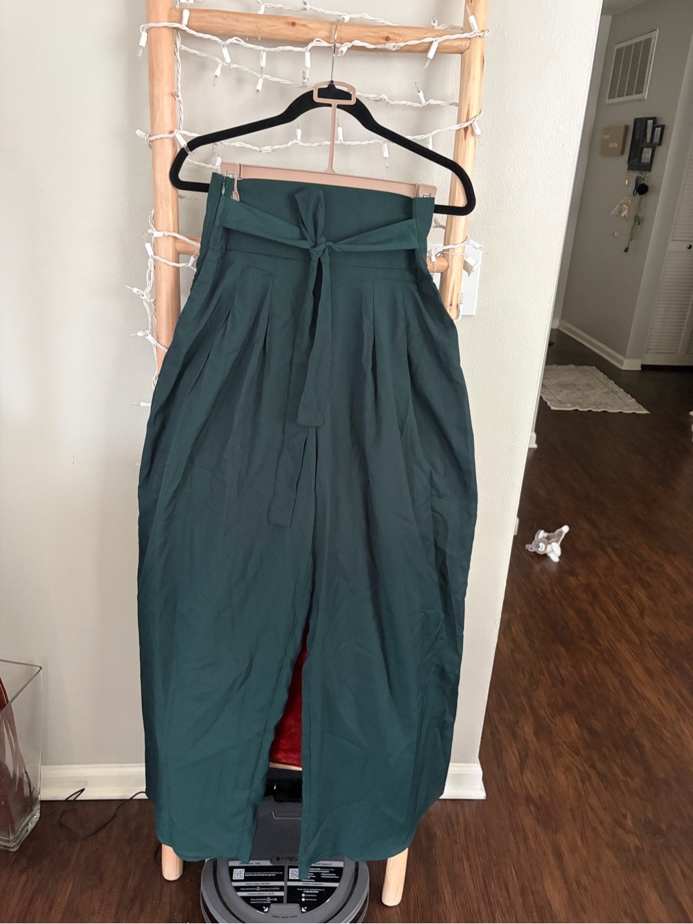 SHEIN Teal High-Waist Paperbag Wide Leg pants  with Tie